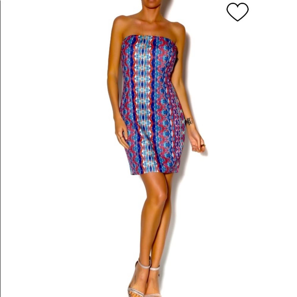 Designer Charlie Jade Strapless form-fitting multi-color pattern dress Large